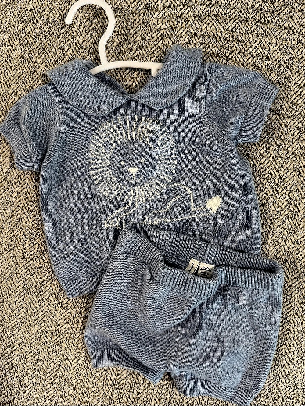 Janie and Jack Baby Lion Collared Matching Set Baby 0-3 Months Blue & White